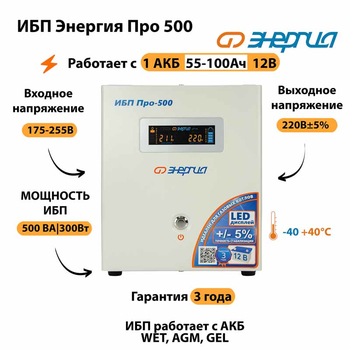 Энергия ИБП Про 500 12В - ИБП и АКБ - ИБП для котлов - . Магазин оборудования для автономного и резервного электропитания Ekosolar.ru в Черкесске