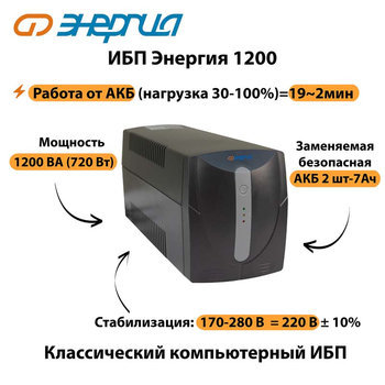 Энергия ИБП 1200 - ИБП и АКБ - ИБП для компьютера - . Магазин оборудования для автономного и резервного электропитания Ekosolar.ru в Черкесске