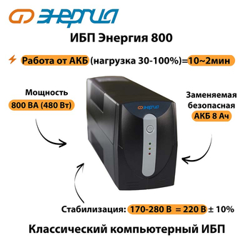 Энергия ИБП 800 - ИБП и АКБ - ИБП для компьютера - . Магазин оборудования для автономного и резервного электропитания Ekosolar.ru в Черкесске