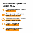 ИБП Энергия Гарант 750 + Аккумулятор S 75 Ач - 12В (450Вт - 91мин) - ИБП и АКБ - ИБП для котлов - . Магазин оборудования для автономного и резервного электропитания Ekosolar.ru в Черкесске